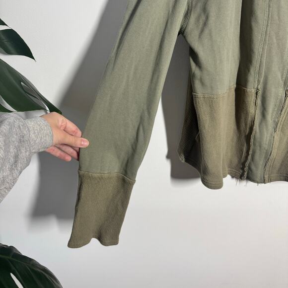 Heyson Jacket Women L Olive Green Patchwork Relaxed Asymmetrical Zip Lagenlook - Picture 5 of 8